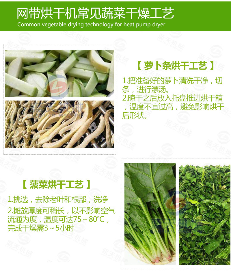 豆角網帶烘干機常見烘干工藝